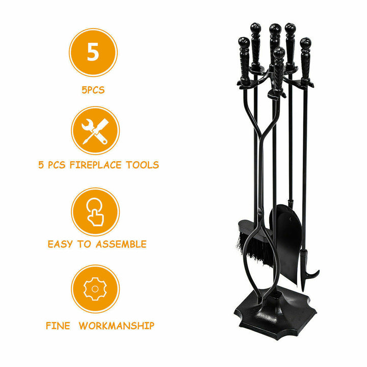 5 PCS Hearth Tool Fireplace Set Fire Tools Set Black Home 31 Pedestal Base Image 5