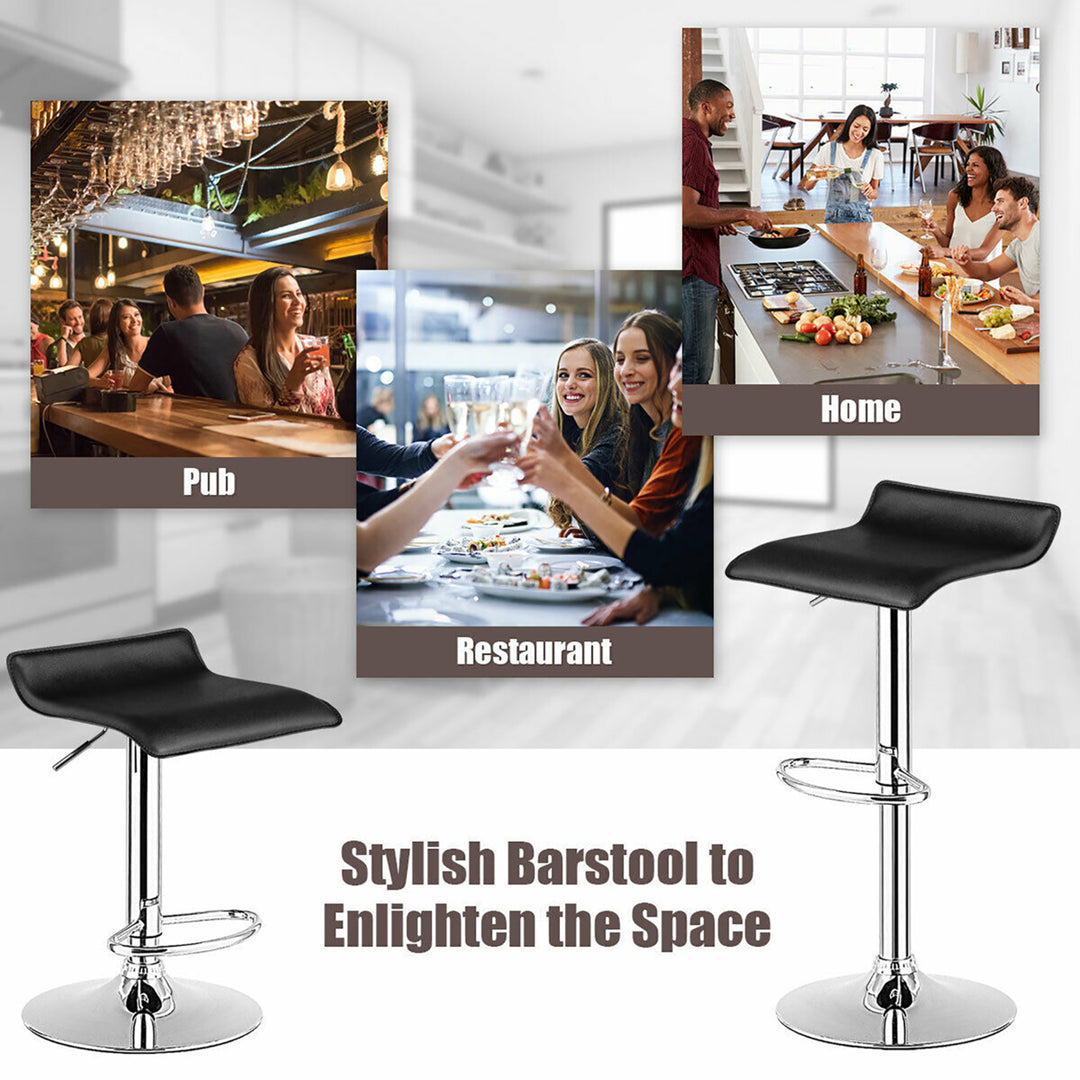 Set of 2 Swivel Bar Stool PU Leather Adjustable Kitchen Counter Bar Chairs Black Low Back Image 5