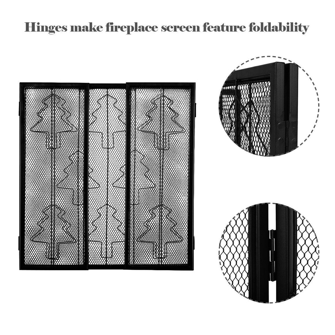 Folding 3 Panel Steel Fireplace Screen Doors Heavy Duty Christmas Image 5