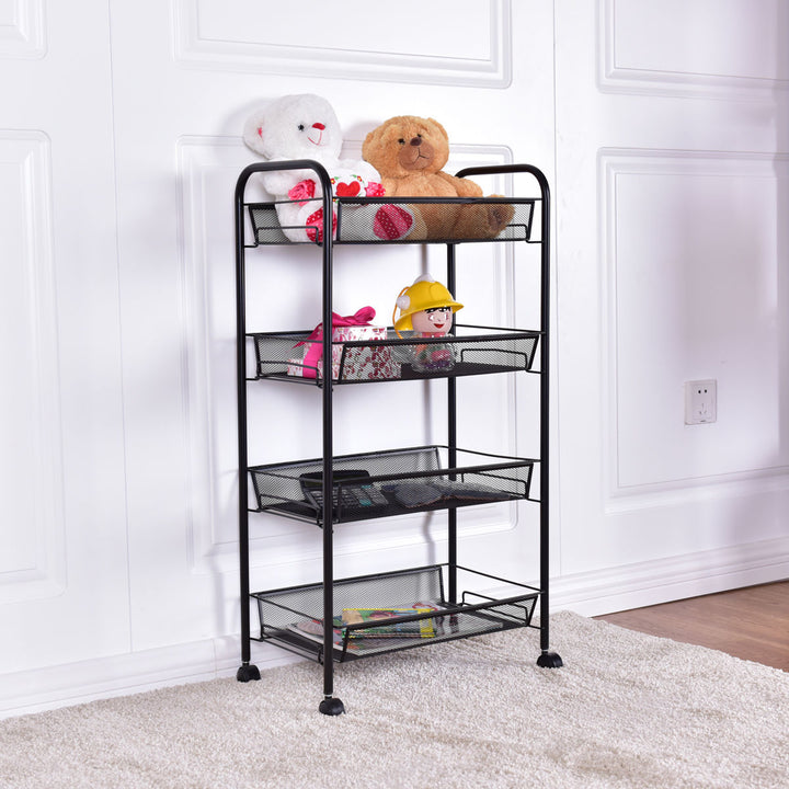 4 Tier Storage Rack Trolley Cart Home Kitchen Organizer Utility Baskets Black Image 5