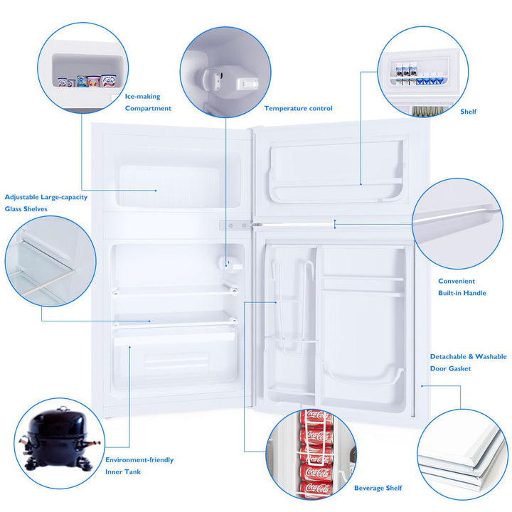 Refrigerator Small Freezer Cooler Fridge Compact 3.2 cu ft. Unit, White Image 5