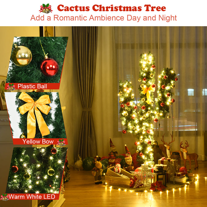 6Ft Pre-Lit Cactus Christmas Tree LED Lights Ball Ornaments Image 5