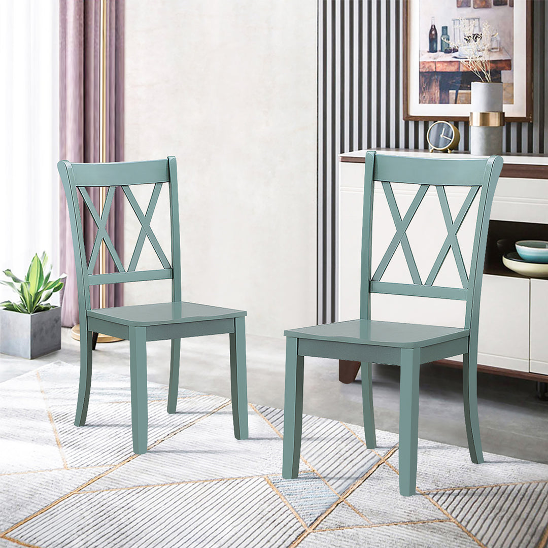 Set of 2 Wood Dining Chair Cross Back Dining Room Side Chair Mint Green Home Kitchen Image 4