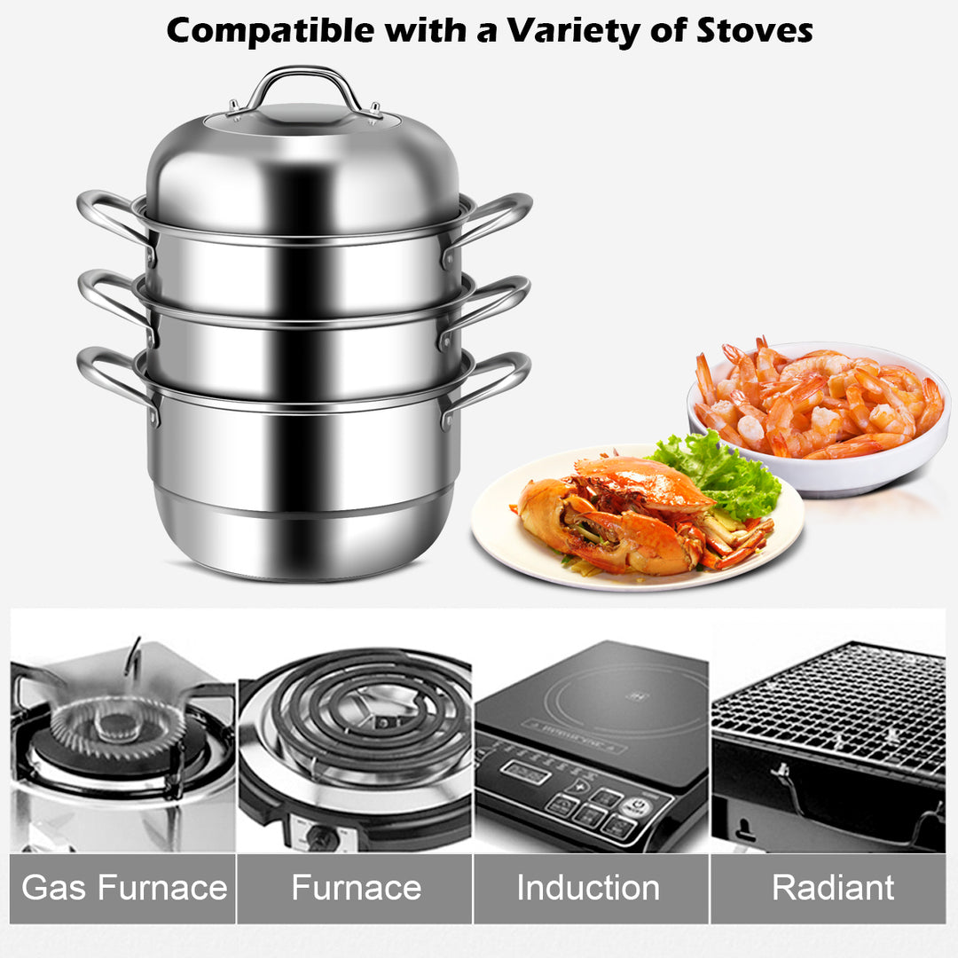 3 Tier 11 Inch Stainless Steel Steamer Set Cookware Pot Saucepot Double Boiler Image 5