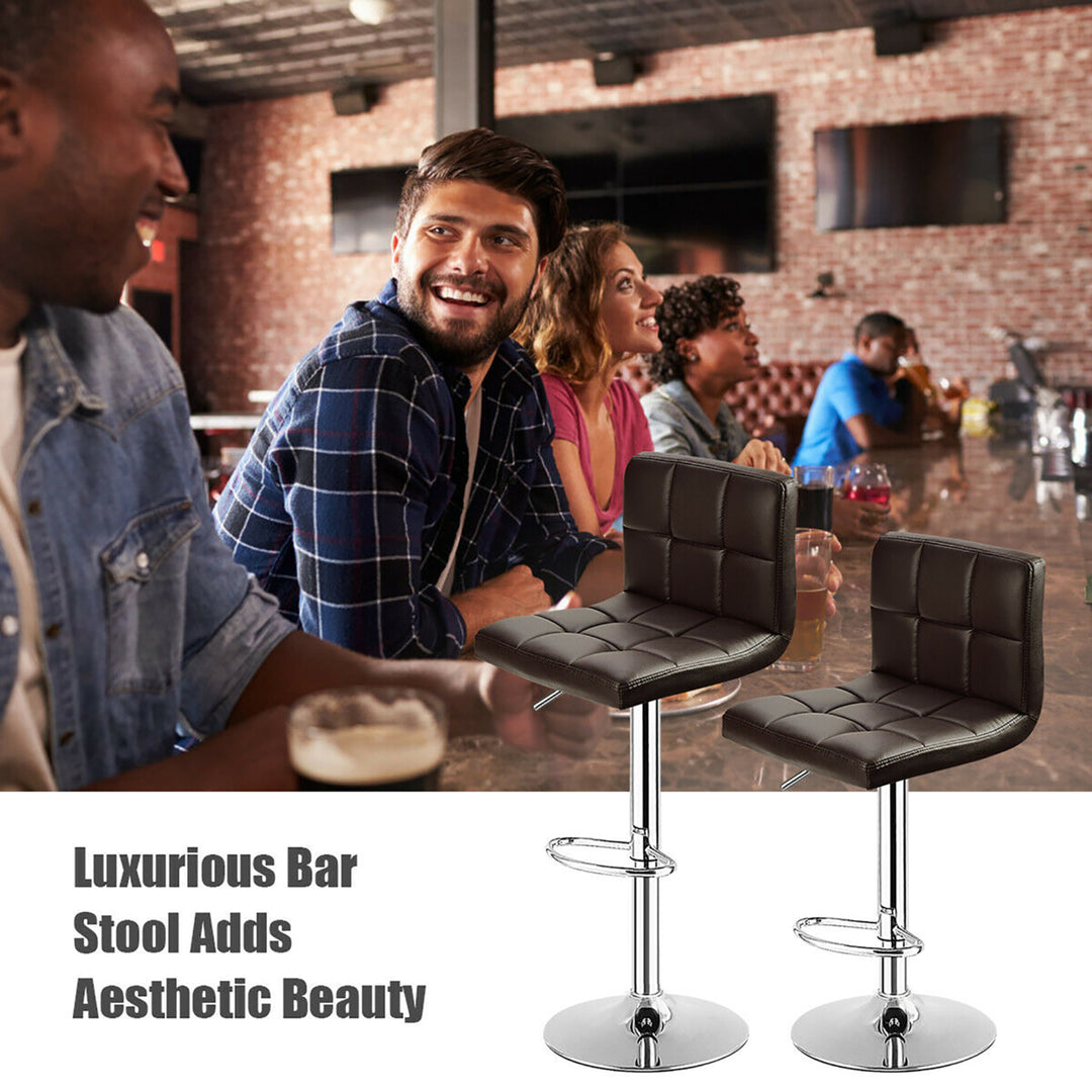 Set of 2 Bar Stools Adjustable PU Leather Swivel Kitchen Counter Bar Chair Brown Image 5