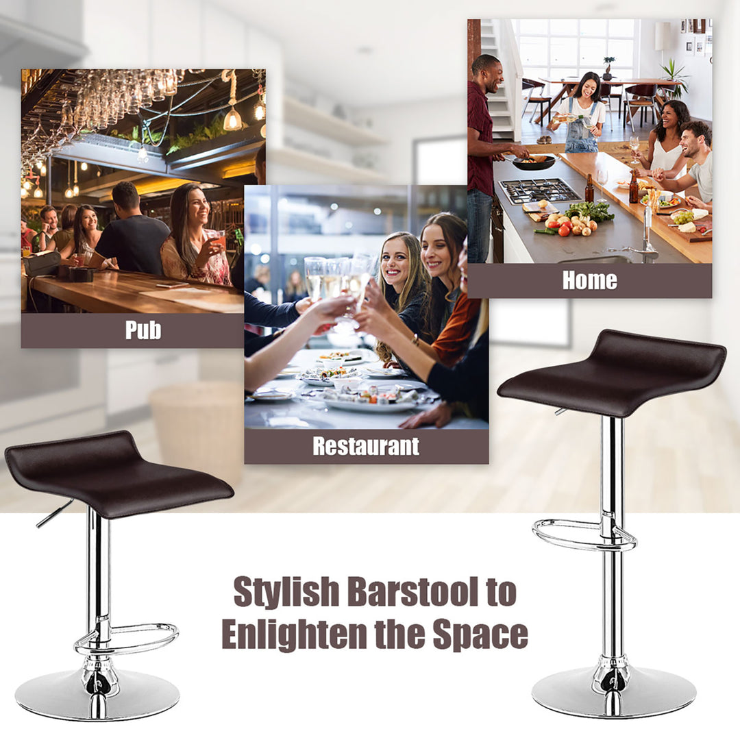 Set of 2 Swivel Bar Stool PU Leather Adjustable Kitchen Counter Bar Chair Coffee Image 5