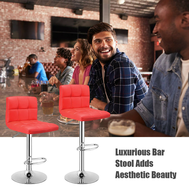 Set of 2 Bar Stools Adjustable Swivel Kitchen Counter Bar Chair PU Leather Red Full Back Image 5