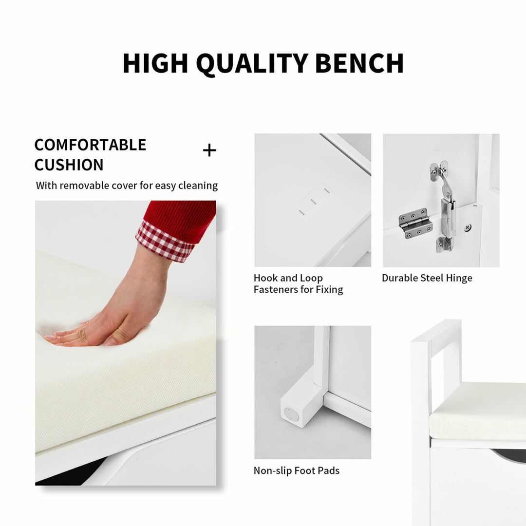 Shoe Bench Storage Rack Cushion Seat Ottoman Bedroom Hallway Entryway White Image 5