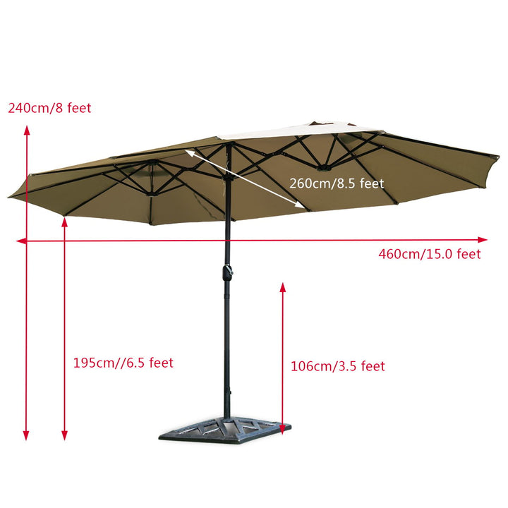 15 Market Outdoor Umbrella Double-Sided Twin Patio Umbrella with Crank beige Image 5