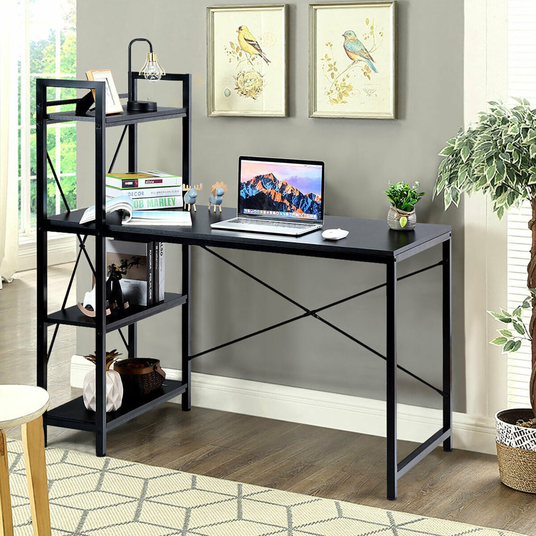 47.5" Computer Desk Writing Desk Study Table Workstation With 4-Tier Shelves Black Image 5