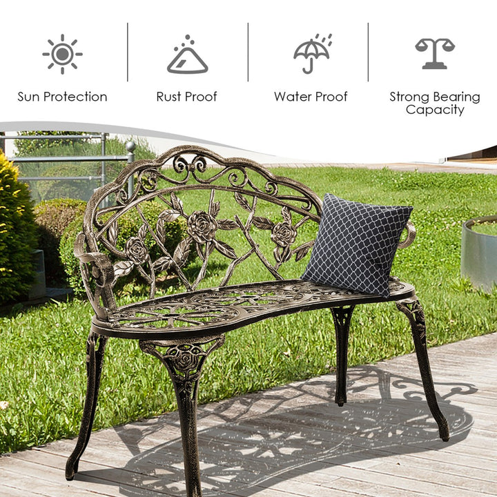 Outdoor Garden Bench Chair Loveseat Cast Aluminum Patio Antique Rose Image 5