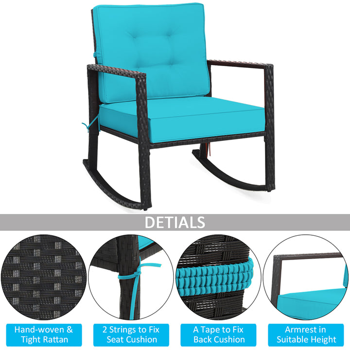 Patio Rattan Rocker Chair Outdoor Glider Rocking Chair Cushion Lawn Turquoise Image 5