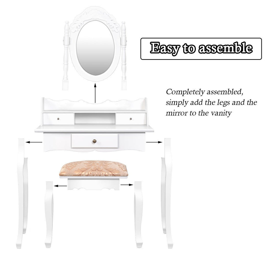 Vanity Table Jewelry Makeup Desk Bench Dresser Stool White Image 5