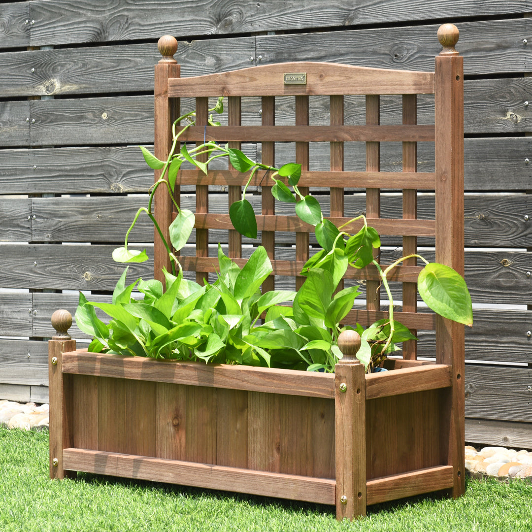 Solid Wood Planter Box with Trellis Weather-Resistant Outdoor 25x11x30 Image 4