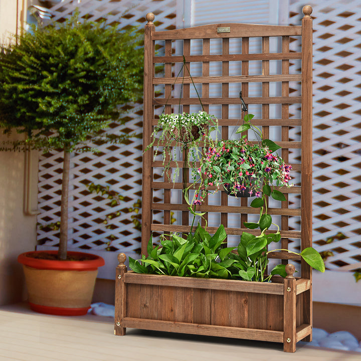 Solid Wood Planter Box with Trellis Weather-Resistant Outdoor 25x11x48 Image 5