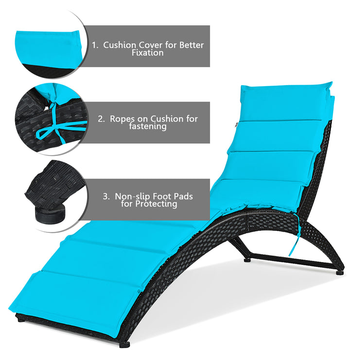 2PCS Folding Patio Rattan Lounge Chair Chaise Cushioned Portable Lawn Turquoise Image 5