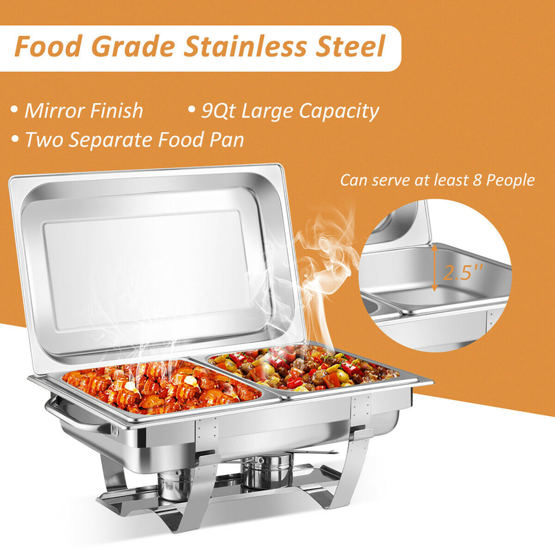 2 Packs Full Size Chafing Dish 9 Quart Stainless Steel Rectangular Chafer Buffet Image 5