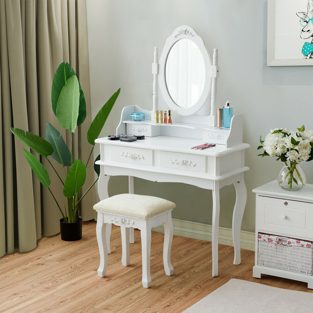 White Vanity Makeup Dressing Table Jewelry Storage Stool Image 5