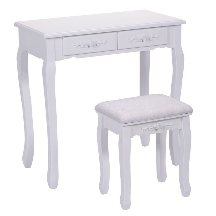 White Vanity Jewelry Makeup Dressing Table Stool 4 Drawer Image 5