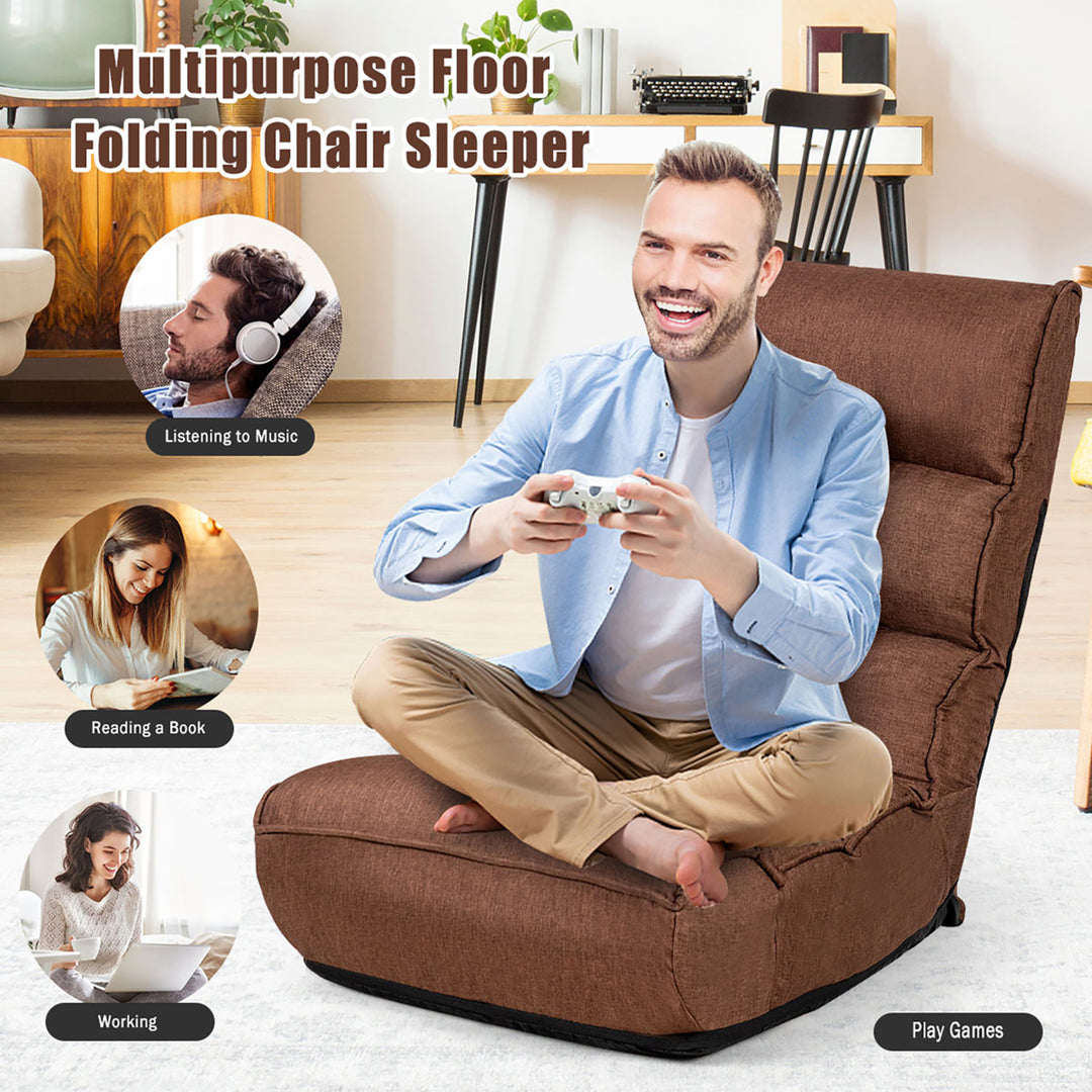 4-Position Adjustable Floor Chair Folding Lazy Sofa Cushioned Couch Lounger Image 5