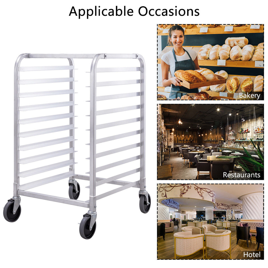 10 Sheet Aluminum Bakery Rack Silver Commercial Cookie Bun Pan Kitchen W/Wheel Image 5