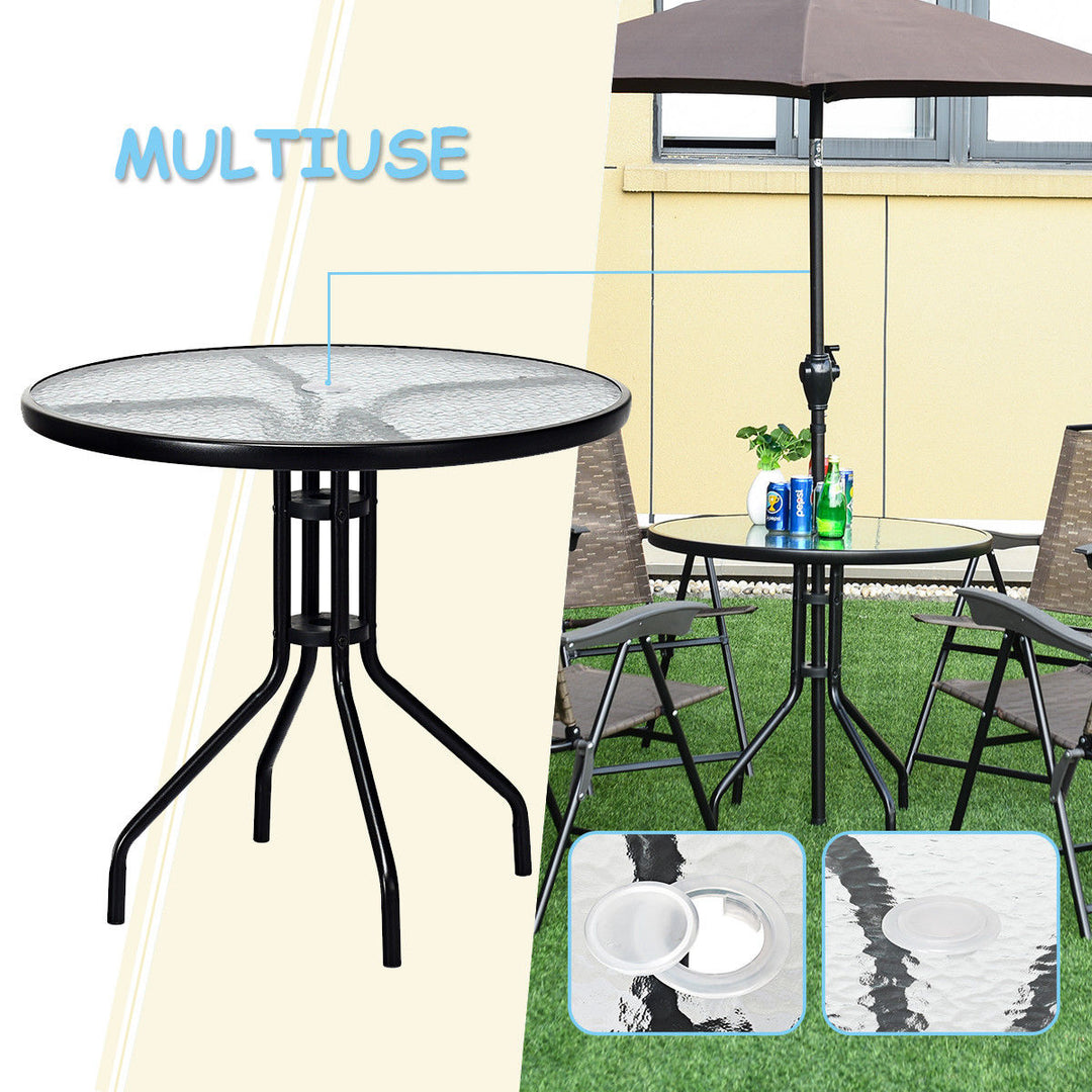 32Outdoor Patio Round Table Tempered Glass Top Image 5