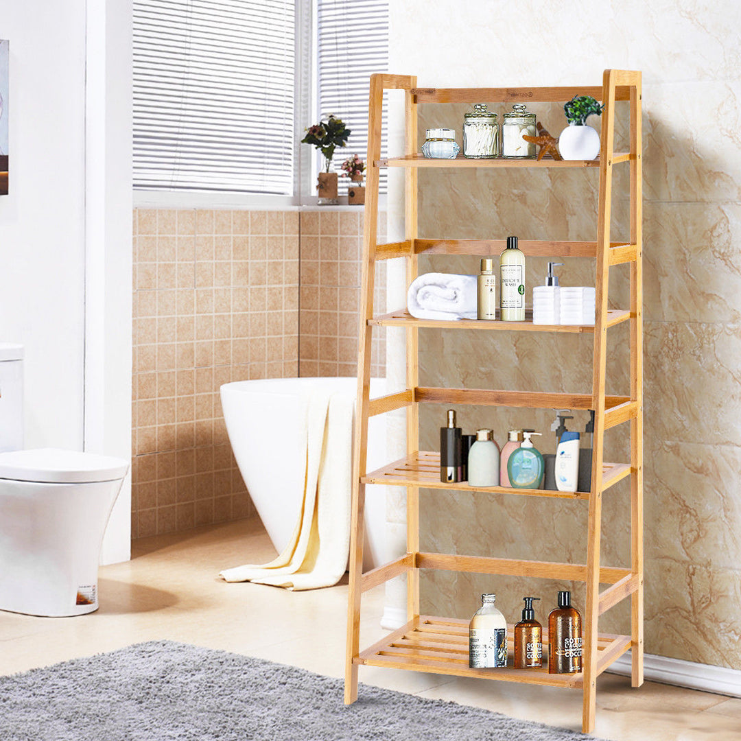 Multifunctional 4 Shelf Bamboo Bookcase Ladder Plant Flower Stand Rack Storage Image 5