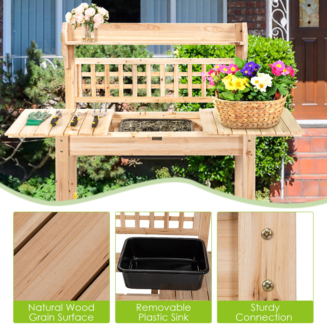 Garden Potting Bench Workstation Table w/Sliding Tabletop Sink Shelves Image 5