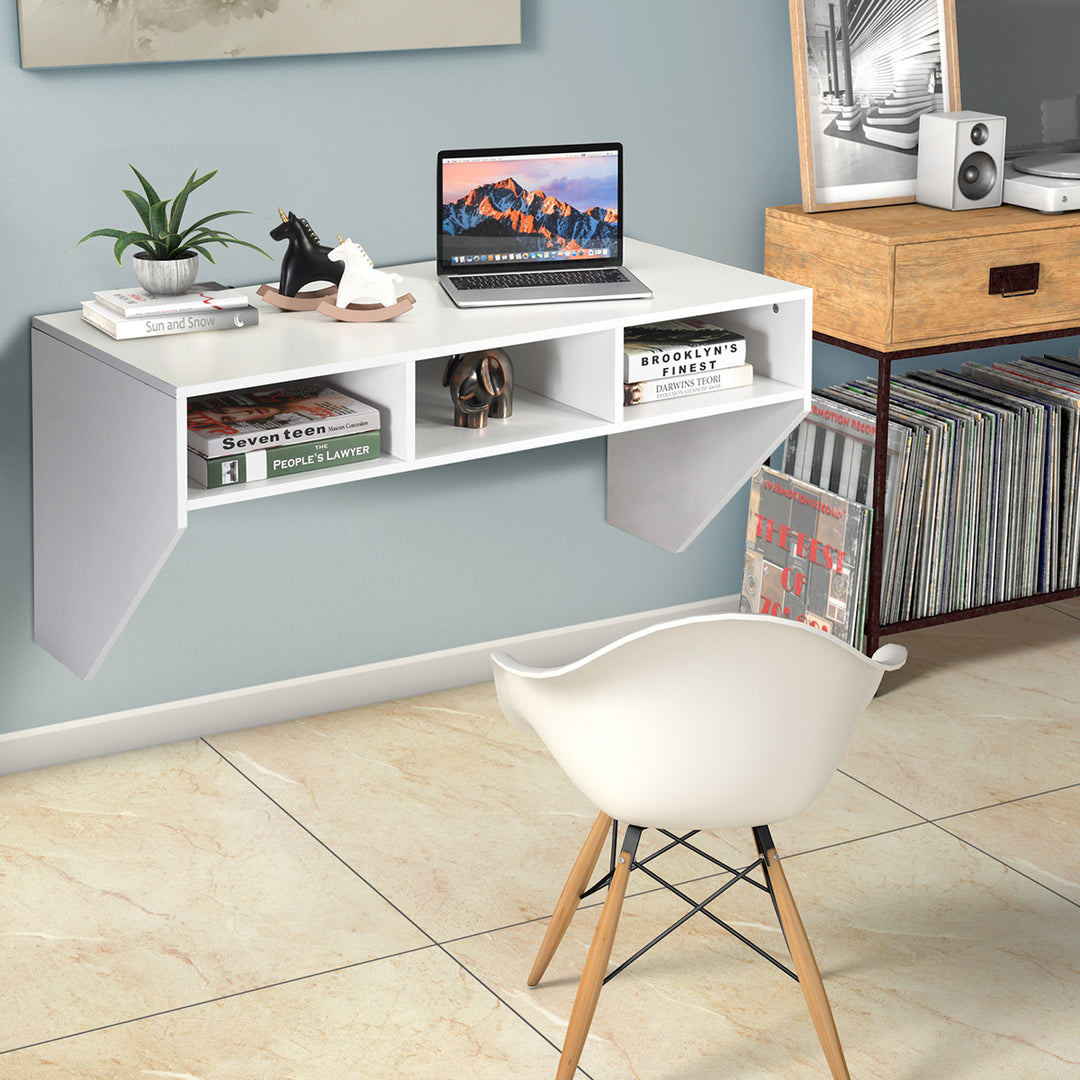 Wall Mounted Floating Computer Table Desk Home Office Furni Storage Shelf White Image 5