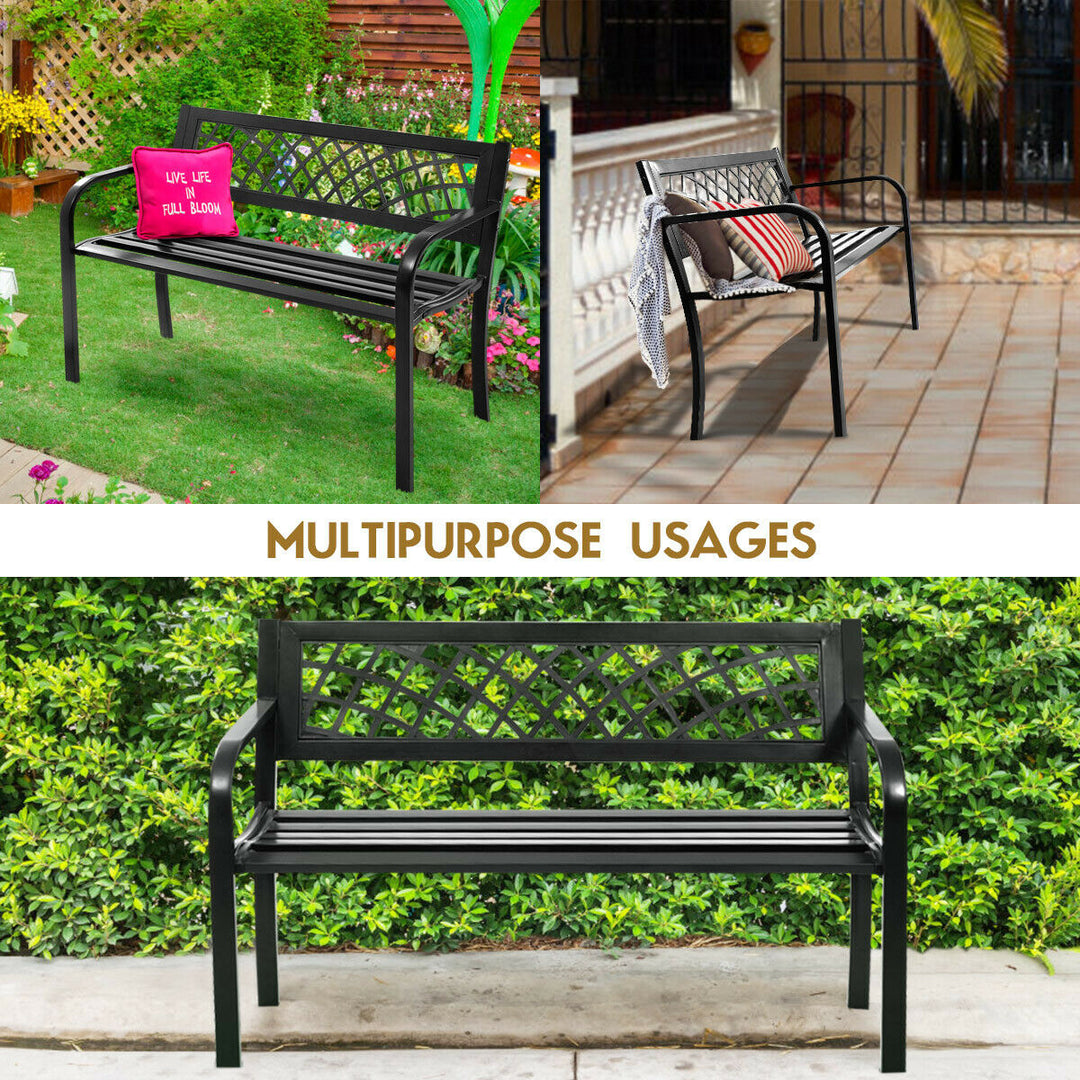 Patio Park Garden Bench Porch Path Chair Outdoor Deck Steel Frame Image 5