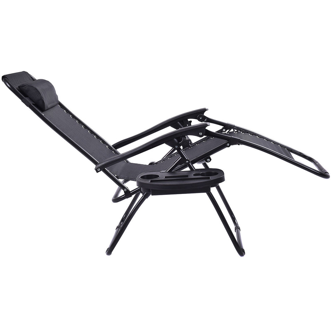 2PCS Zero Gravity Chairs Lounge Patio Folding Recliner Outdoor Black W/Cup Holder Image 5