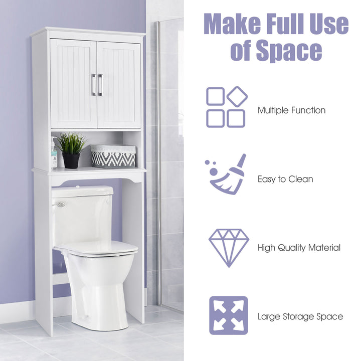 Over The Toilet Space Saver Bathroom Organizer w/ Storage Cabinet and Shelf White Image 5