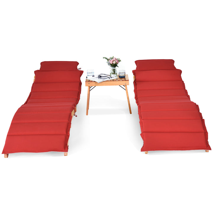 3PCS Wooden Folding Lounge Chair Set Cushion Pad Pool Deck Image 5