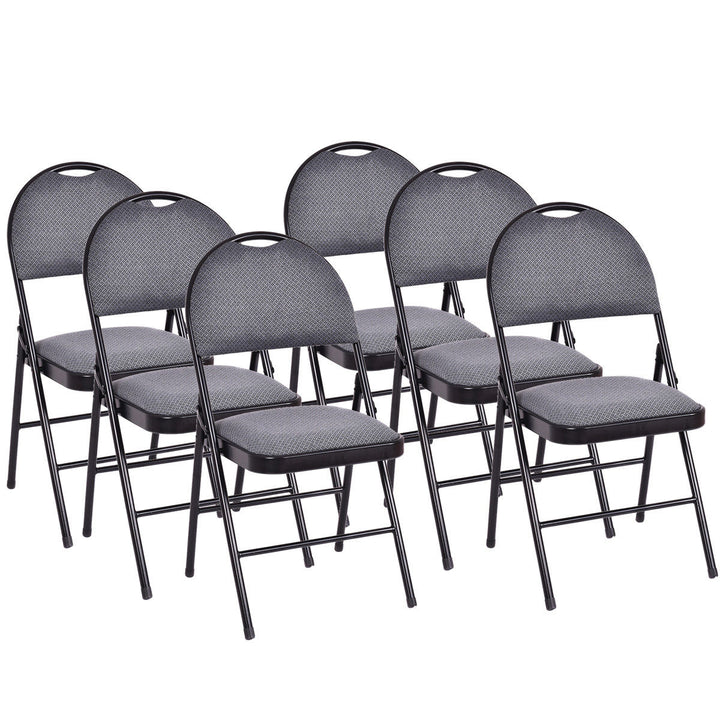 Set of 6 Folding Chairs Fabric Upholstered Padded Seat Metal Frame Home Office Image 5