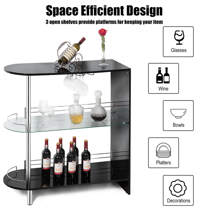 Wine Rack Unit w/Tempered Glass Shelf and Glass Holders Glossy Black Image 5