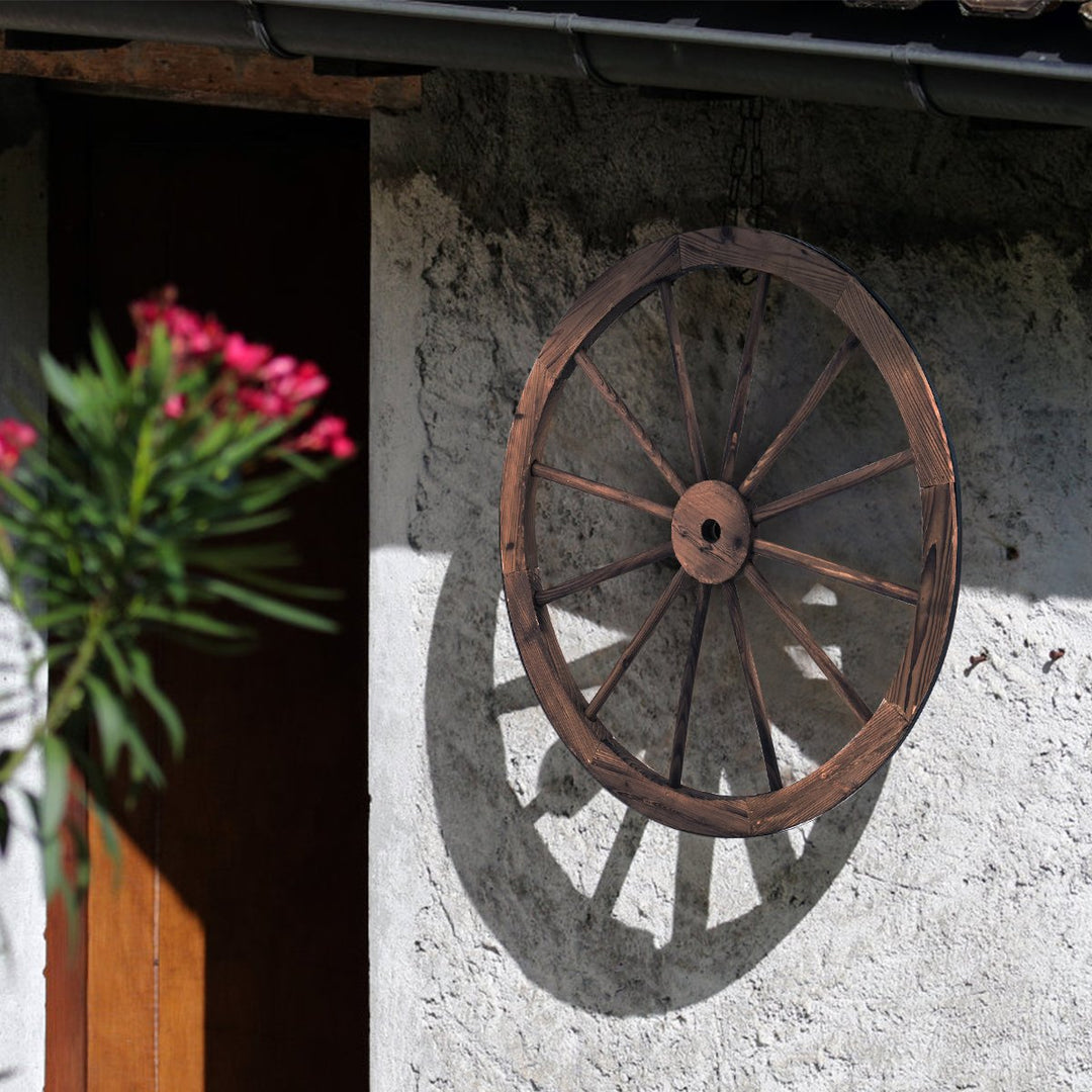 Set of 2 30 In Decorative Vintage Wood Garden Wagon Wheel w/Steel Rim Image 5