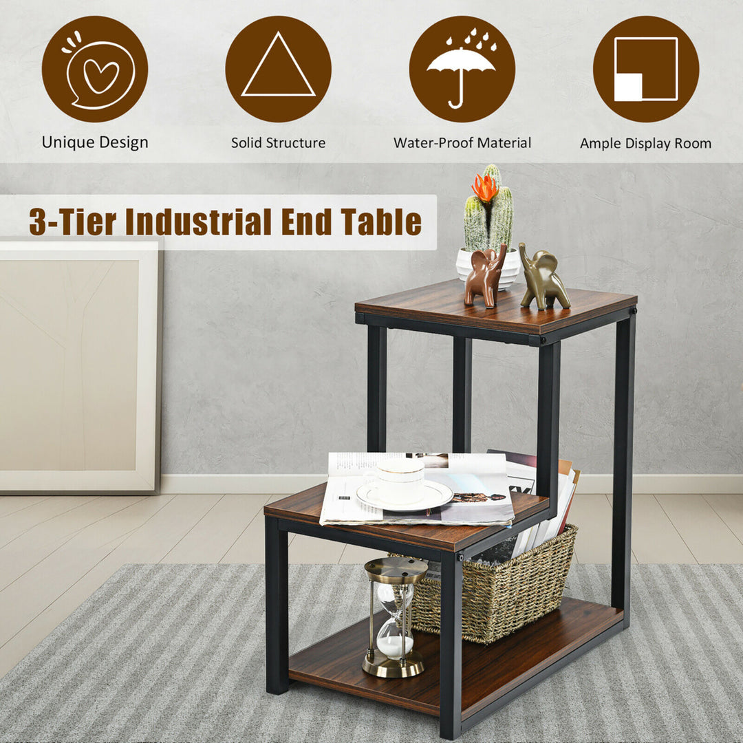 3-Tier End Table Side Table Night Stand W/ Storage Shelf for Living Room Image 4