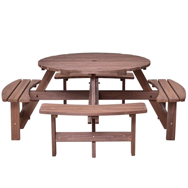 Patio 8 Seat Wood PicnicTable Beer Dining Seat Bench Set Pub Garden Yard Image 5