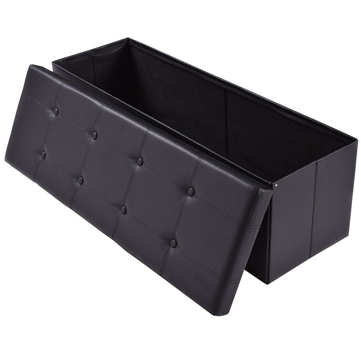 45x15x15 Large Folding Storage Faux Leather Ottoman Pouffe Box Stool Black Image 5