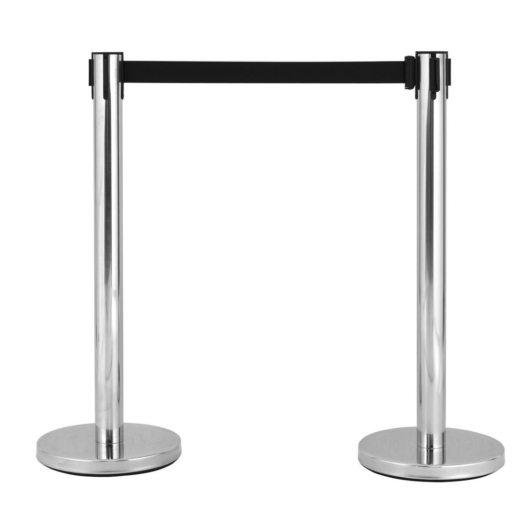 6Pcs Stanchion Posts Queue Pole Retractable Black Belt Crowd Control Barrier Image 5