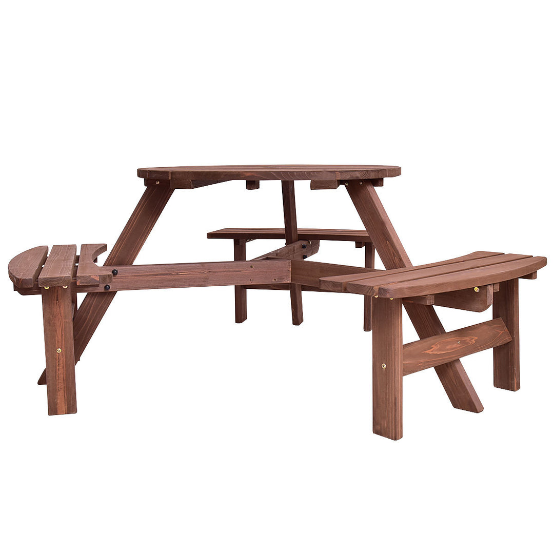 Patio 6 Person Outdoor Wood Picnic Table Beer Bench Set Pub Dining Seat Garden Image 5