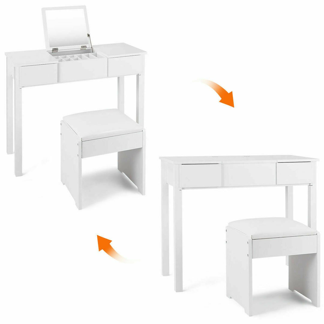 White Vanity Dressing Table Furniture Stool Storage Box Image 5