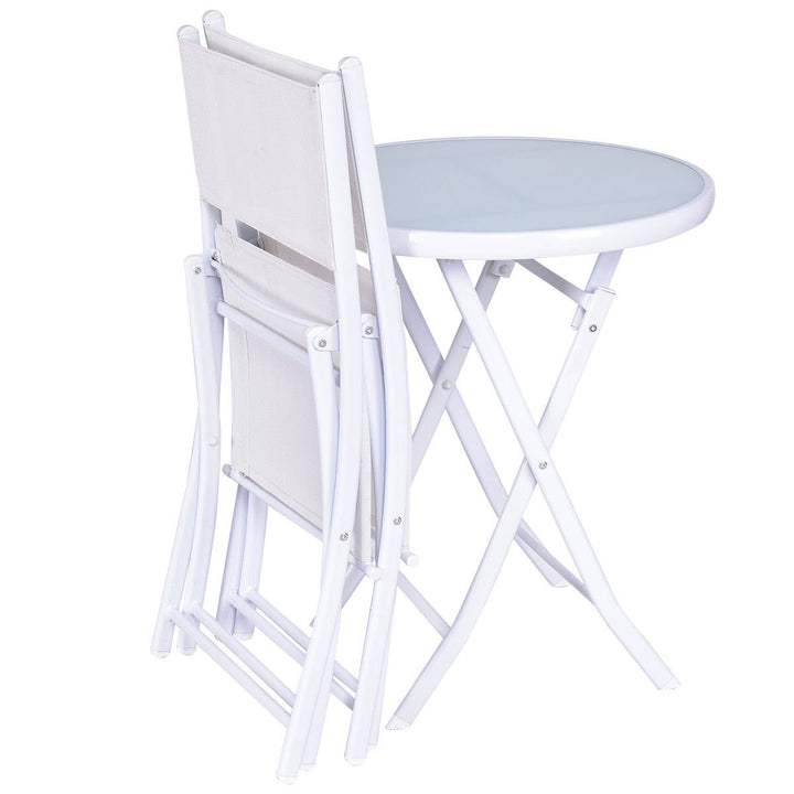 3 PCS Folding Bistro Table Chairs Set Garden Backyard Patio Furniture White Image 5