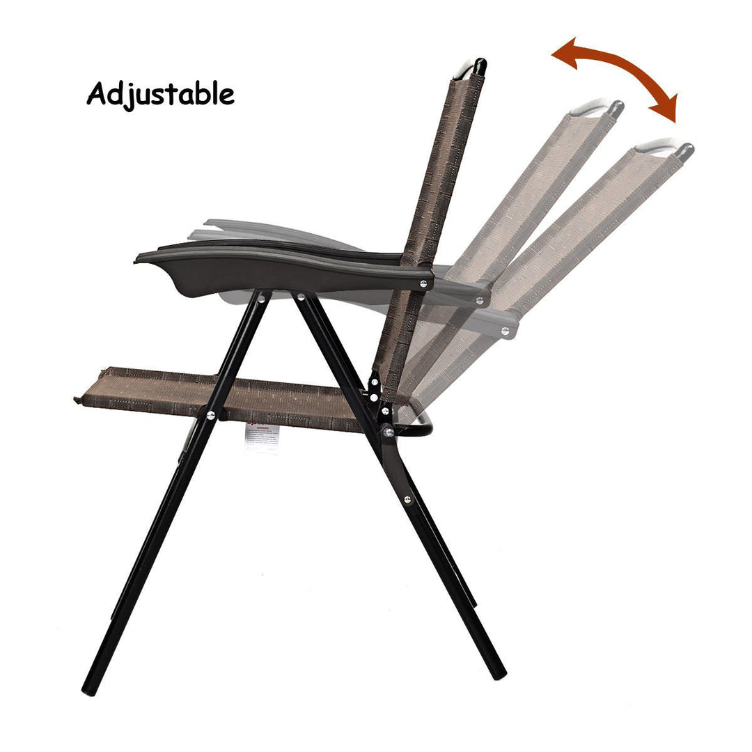 4PCS Folding Sling Chairs Steel Armrest Patio Garden Camping W/Adjustable Back Image 5