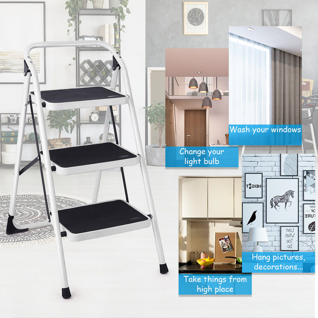 3 Step Lightweight Ladder HD Platform Foldable Stool 330 LB Cap. Saving Space Image 5