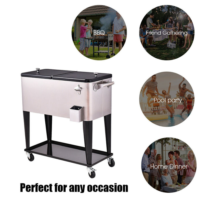 Patio Cooler Rolling Outdoor Stainless Steel Ice Beverage Chest Pool 80 Quart Image 5