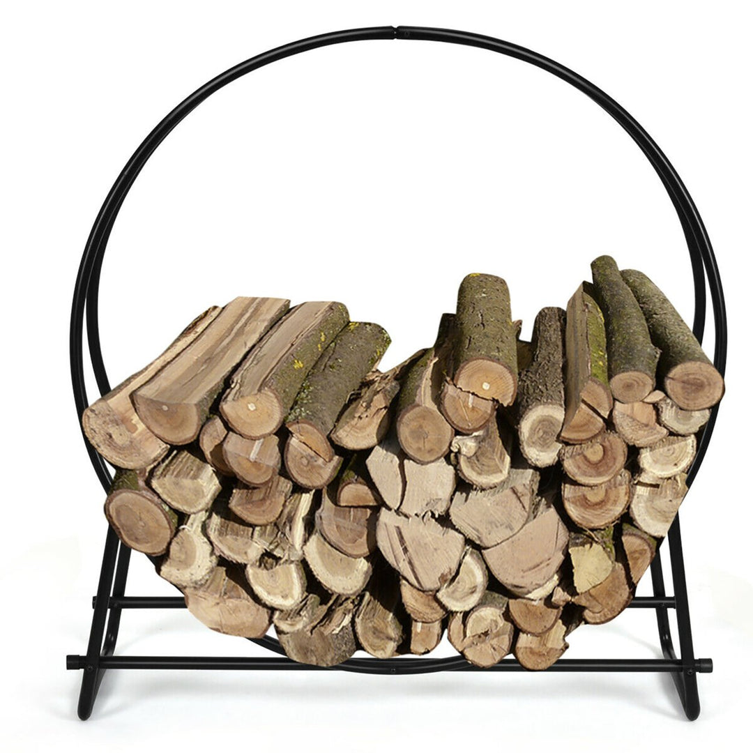 40-Inch Tubular Steel Log Hoop Firewood Storage Rack Holder Round Display Image 5