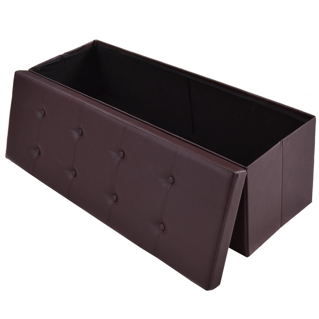 45x15x15 Large Folding Storage Faux Leather Ottoman Pouffe Box Stool Brown Image 5