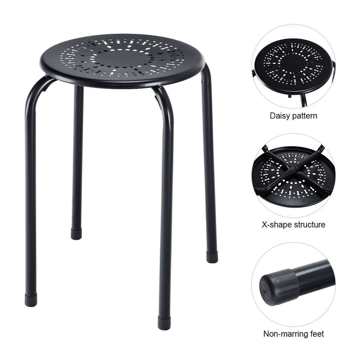 Set of 6 Stackable Metal Stool Set Daisy Backless Round Top Kitchen Black Image 5