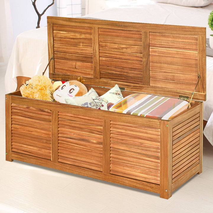 47 Gallon Deck Storage Acacia Wood Organization Toys Cushions Tools Image 5